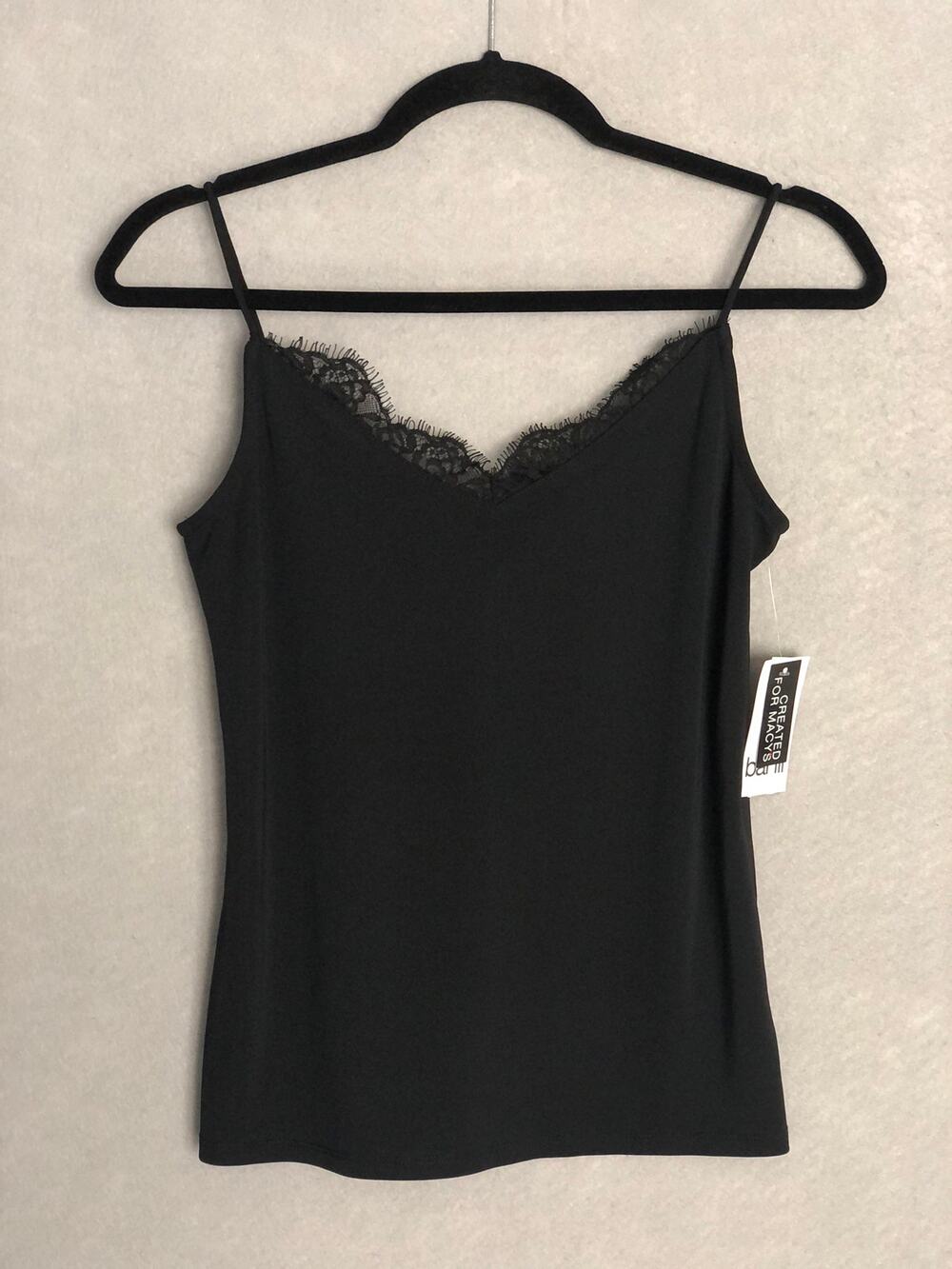 Bar III Spaghetti Strap Camisole Lace Trim Black Women's XXS NEW